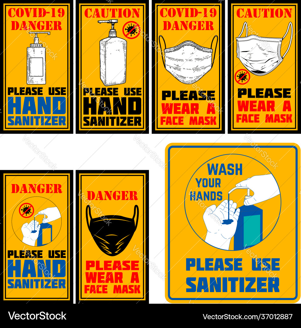 Use hand sanitizer wear face mask emblem Use hand sanitizer wear face mask emblem vector image