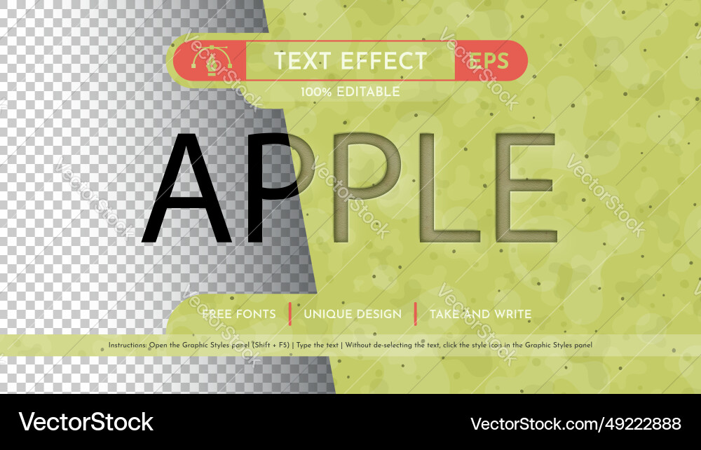 Apple embossed - editable text effect font style Vector Image