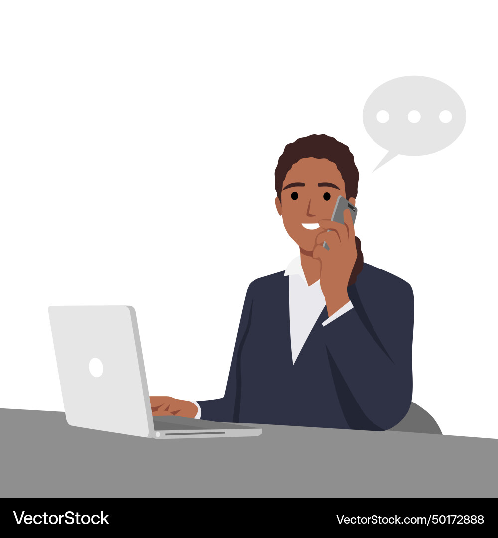 Business woman sitting at workplace desk front Business woman sitting at workplace desk front vector image