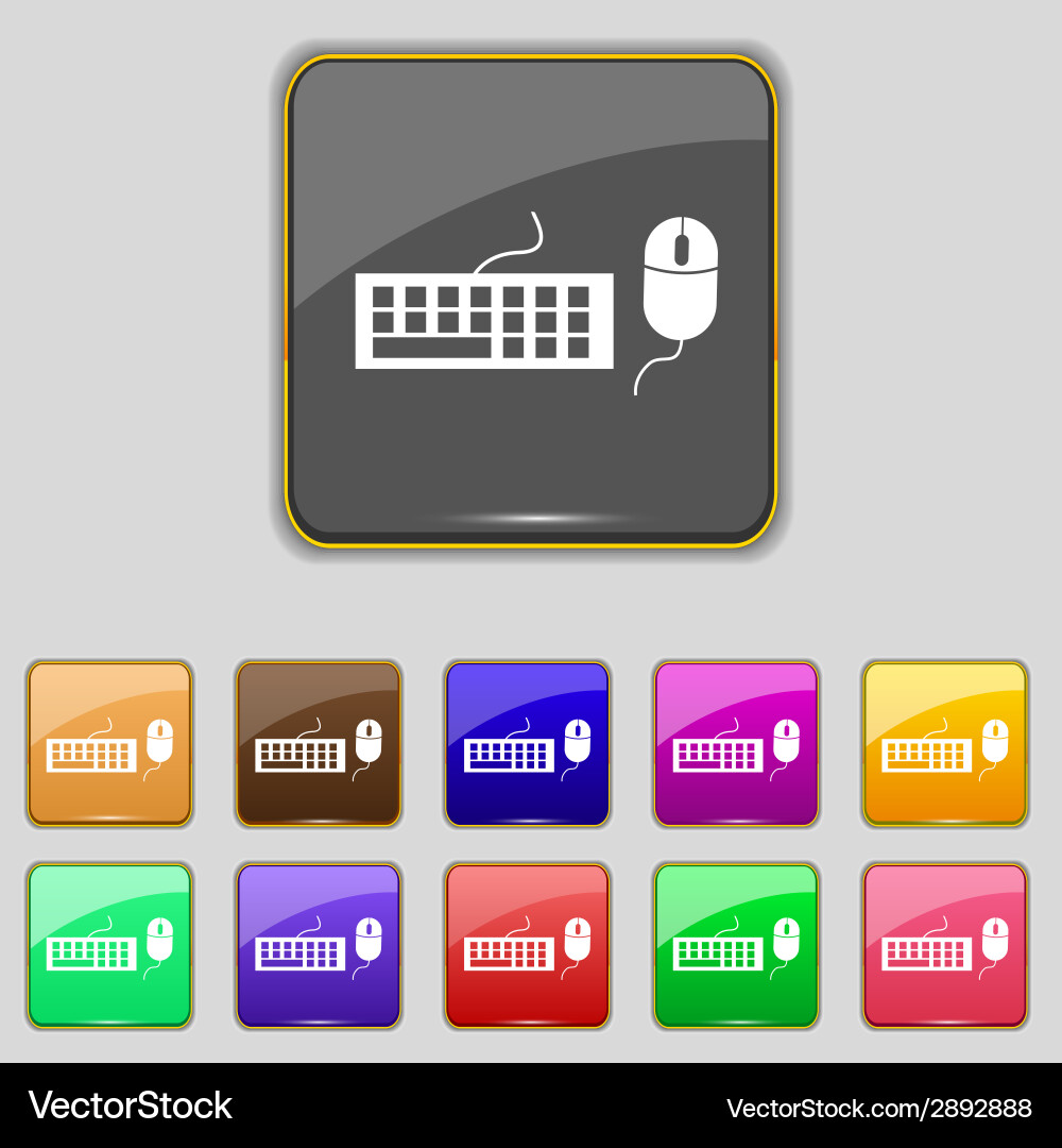Computer keyboard and mouse icon set colourful vector image