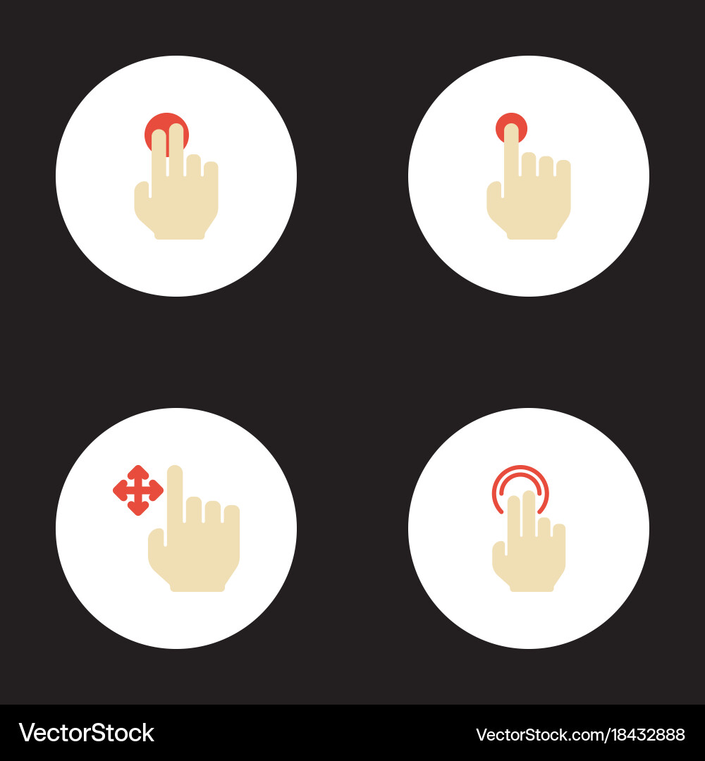 Flat icons double click hold press and other vector image
