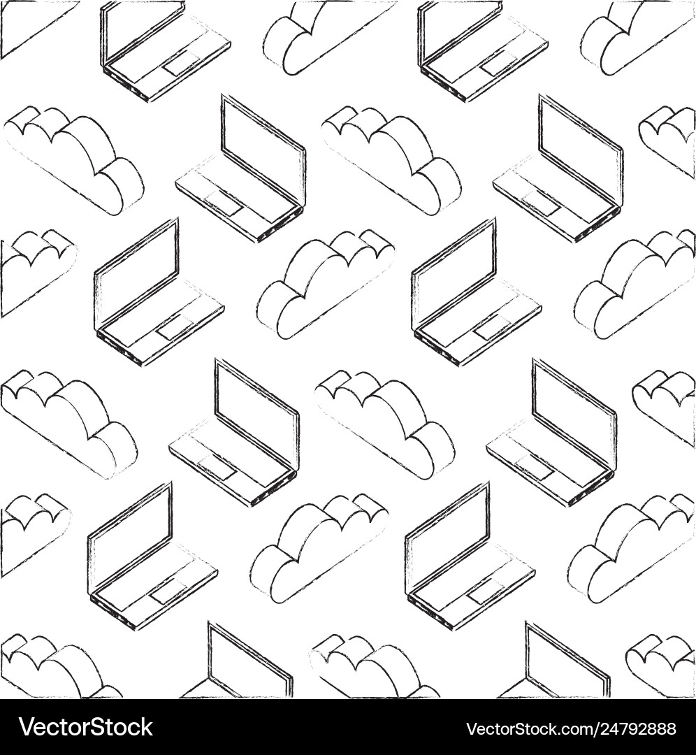 Laptop computer cloud storage data pattern vector image