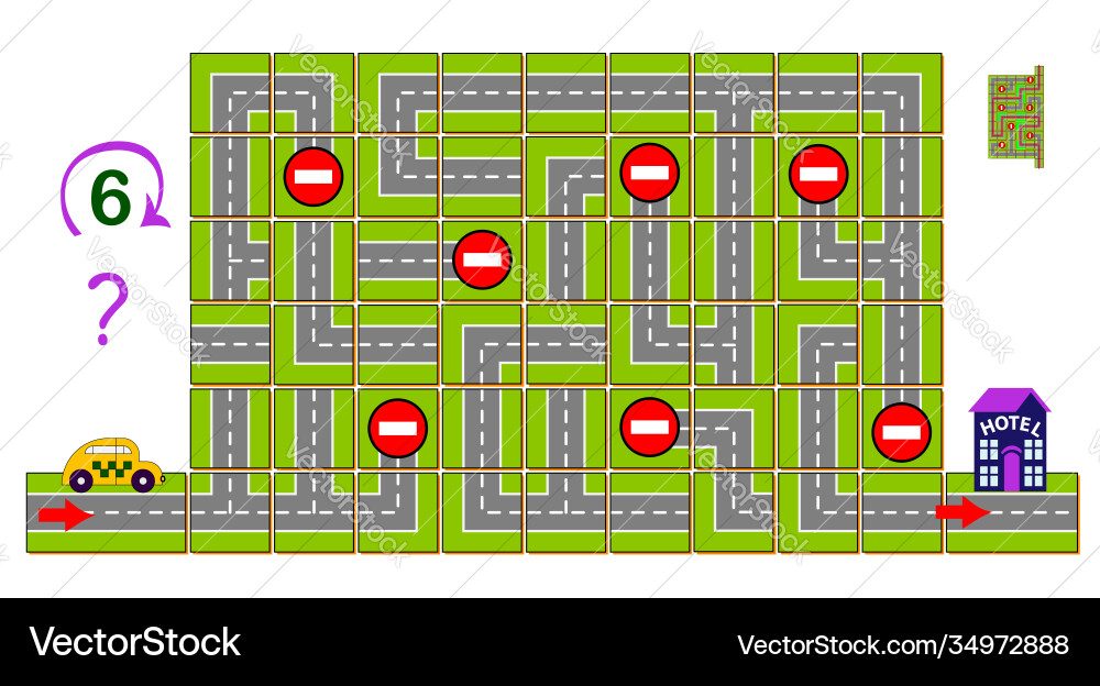 Logic puzzle game with labyrinth help taxi Logic puzzle game with labyrinth help taxi vector image