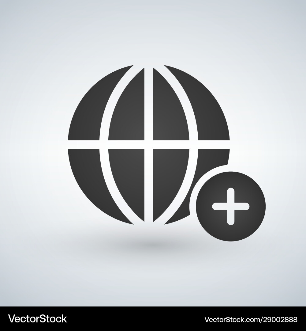 Minimal globe icon with add circle vector image