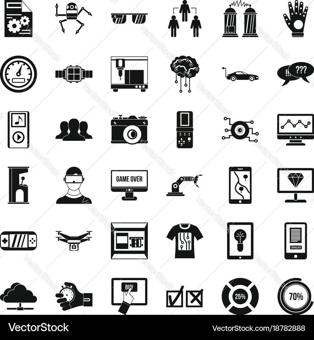 Robot icons set simple style vector image