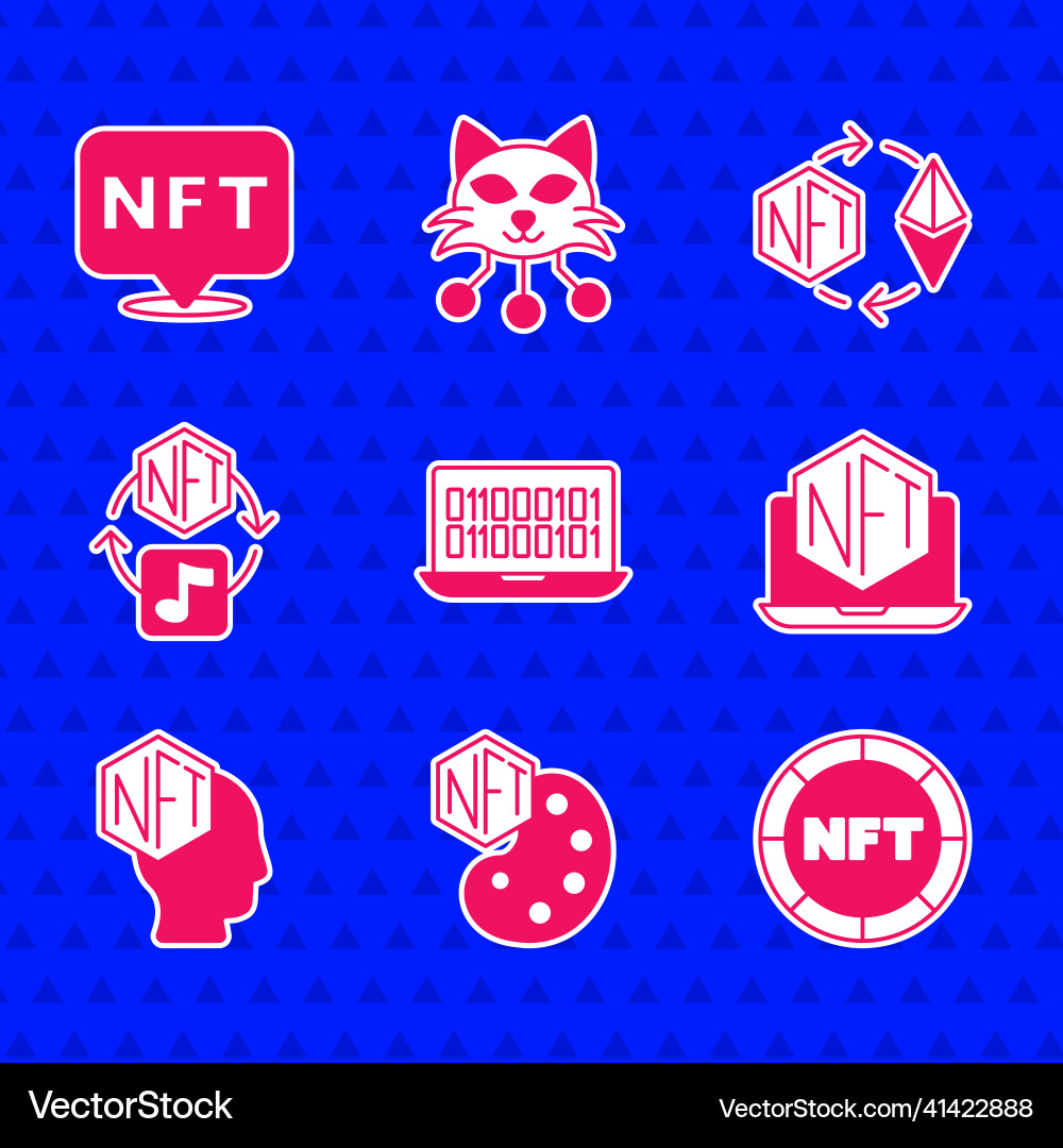 Set binary code nft digital crypto art laptop Set binary code nft digital crypto art laptop vector image