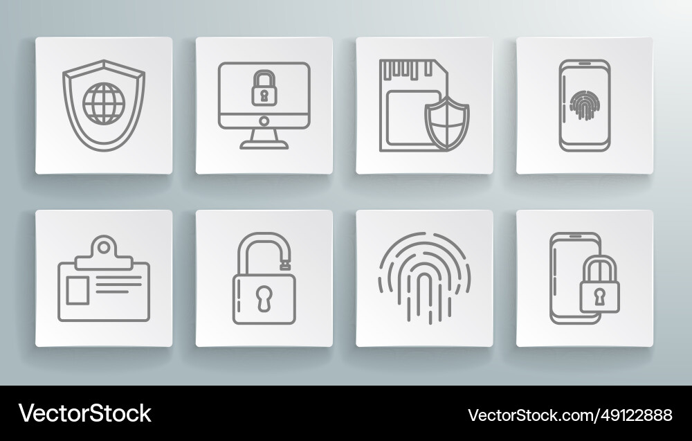 Set line identification badge lock computer Set line identification badge lock computer vector image