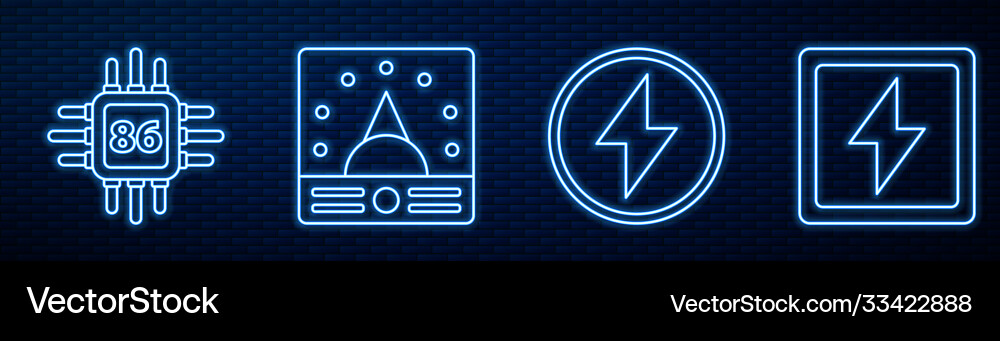 Set line lightning bolt processor Set line lightning bolt processor vector image