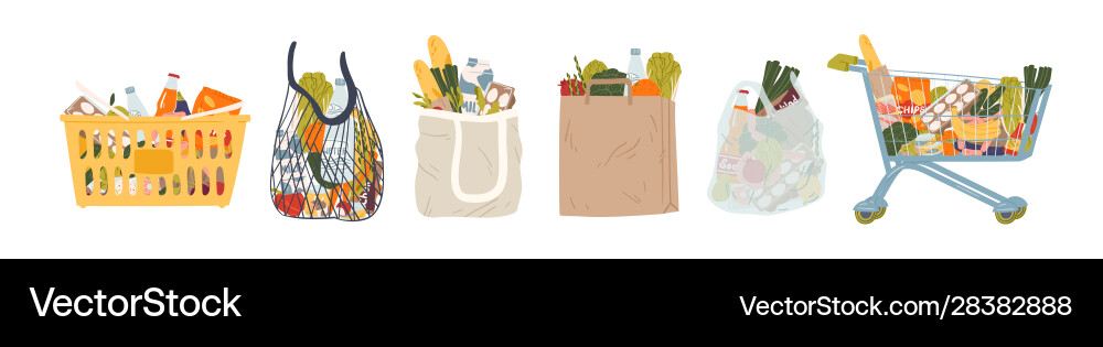 Shopping bags and baskets flat Shopping bags and baskets flat vector image