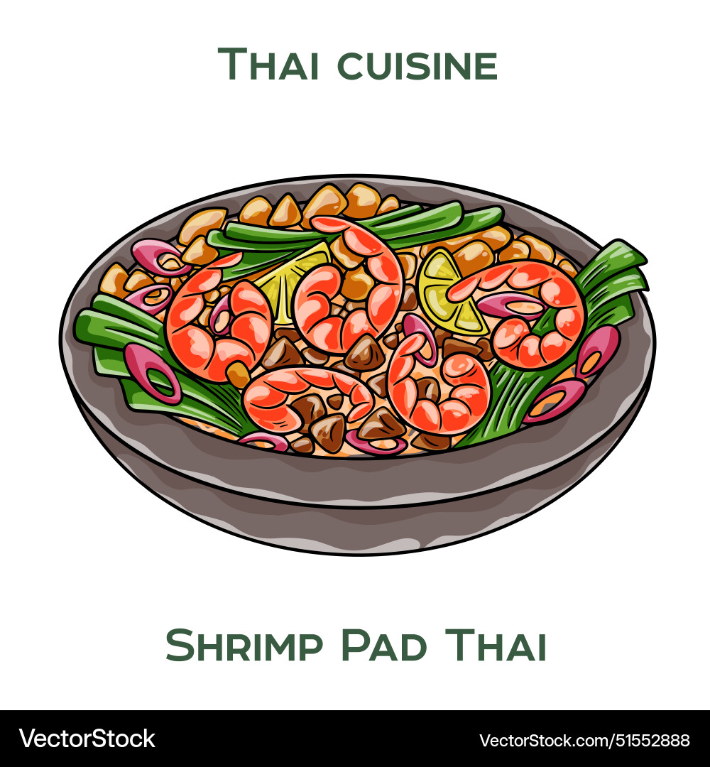 Traditionelle thai Futter Garnelen Pad auf weiß Traditionelle thai Futter Garnelen Pad auf weiß vektorbild