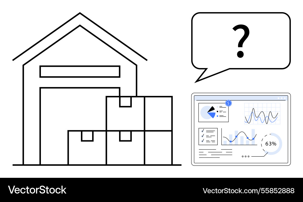 Warehouse with stacked boxes and analytics screen Warehouse with stacked boxes and analytics screen vector image
