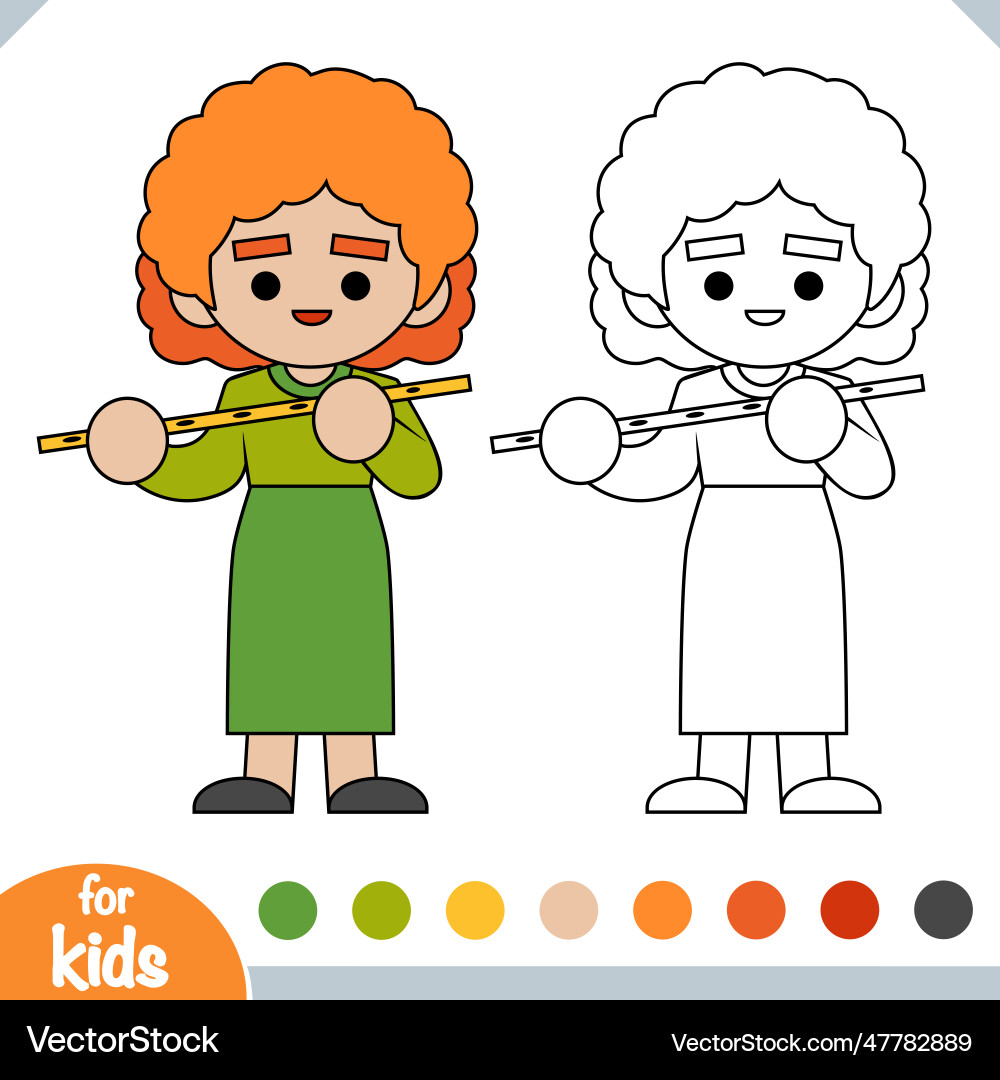 Coloring book musician woman and flute Coloring book musician woman and flute vector image