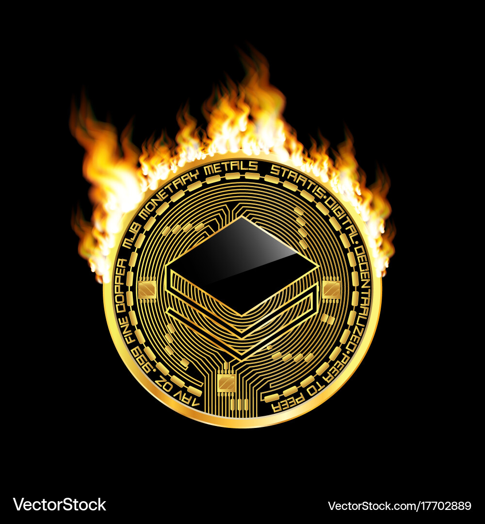 Crypto currency stratis golden symbol on fire – Royalty-Free Vector |  VectorStock