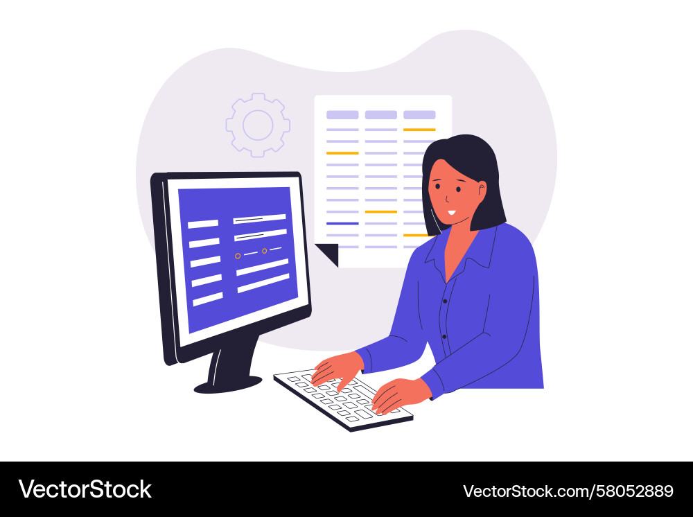 Data Entry Professional Working on Computer Vector Image