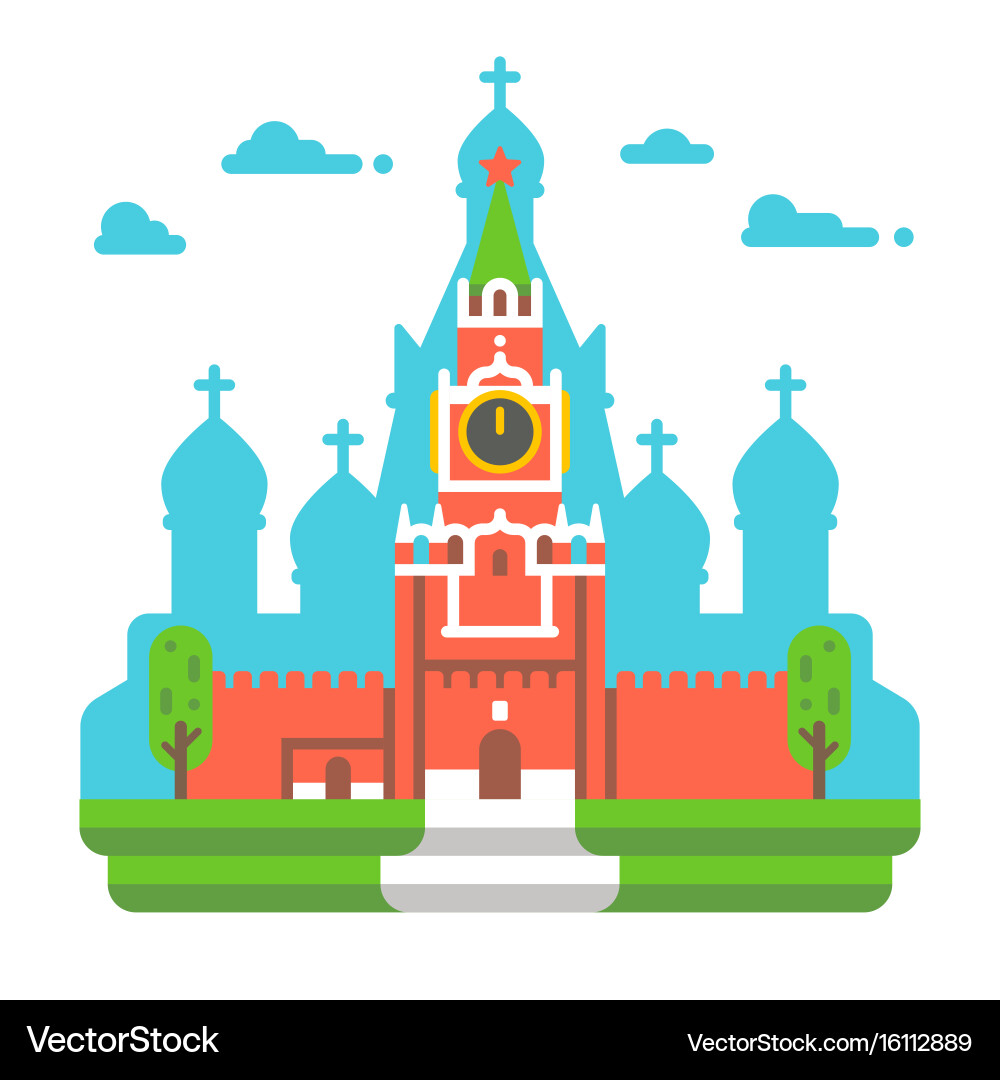 Flat design red square clock tower vector image