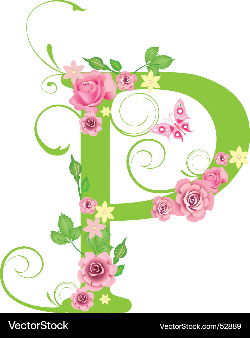 Floral Letter P Vector Image
