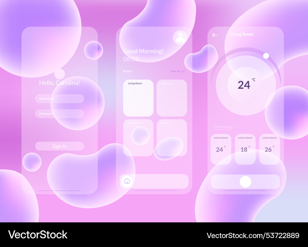 Futuristic transparent app ui with purple gradient Futuristic transparent app ui with purple gradient vector image