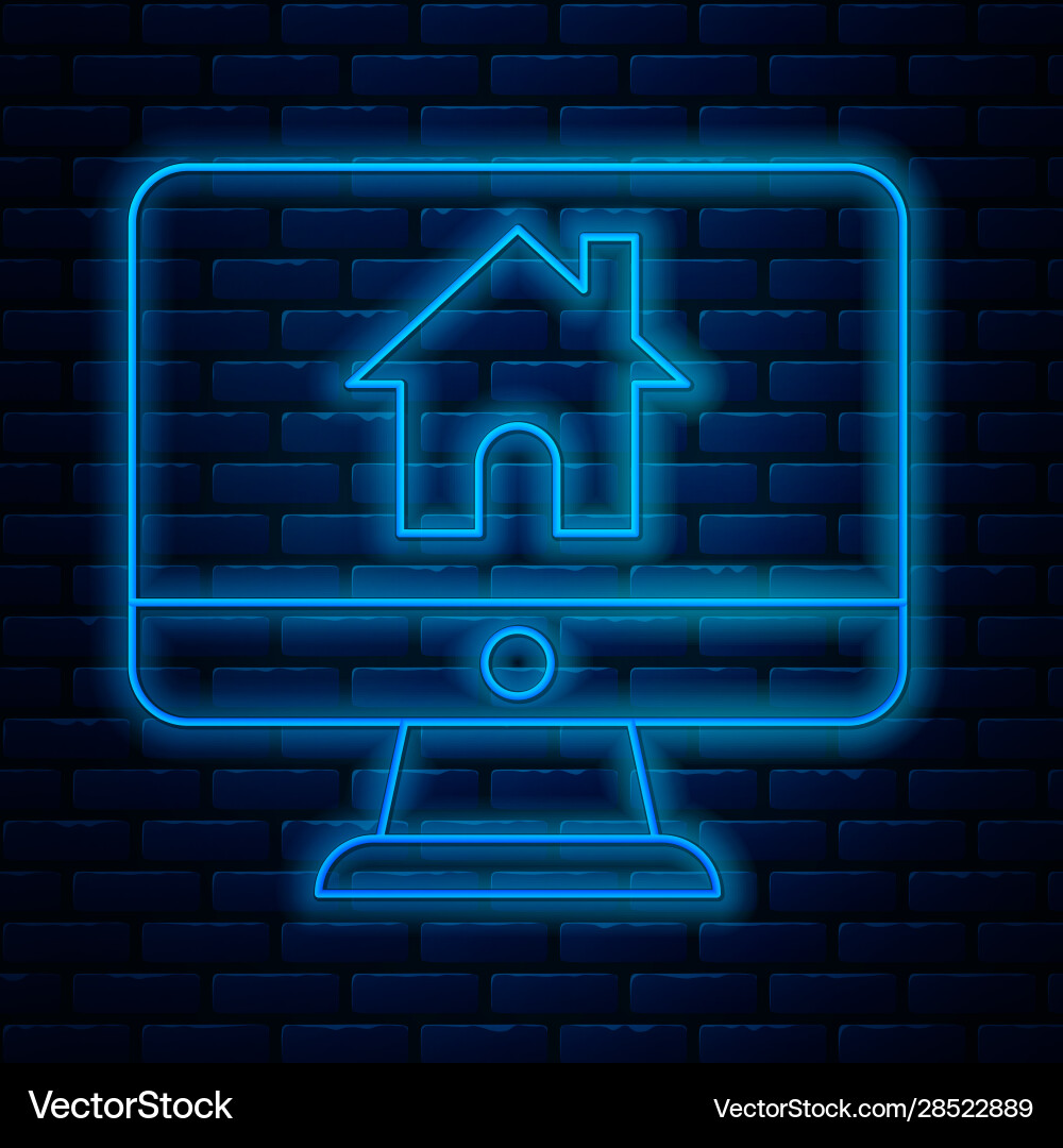 Glowing neon line computer monitor with smart home Vector Image