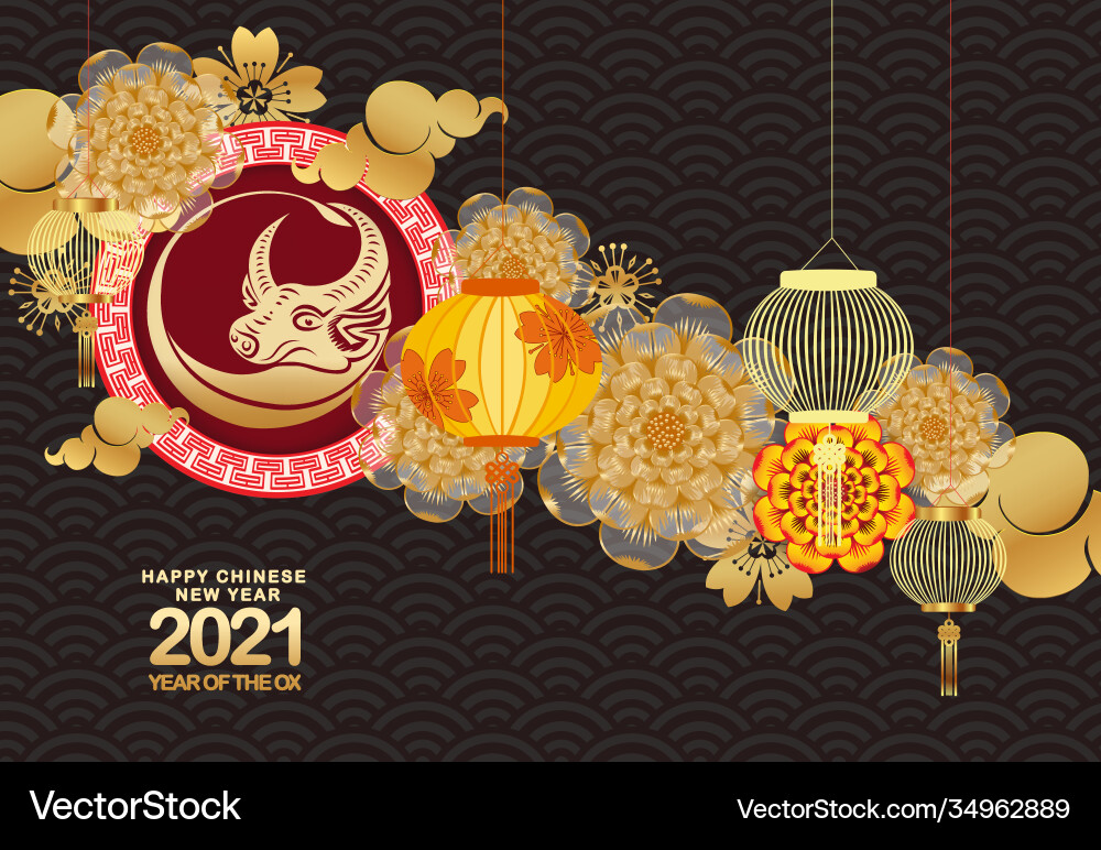 Happy new year 2021 ox zodiac sign Happy new year 2021 ox zodiac sign vector image