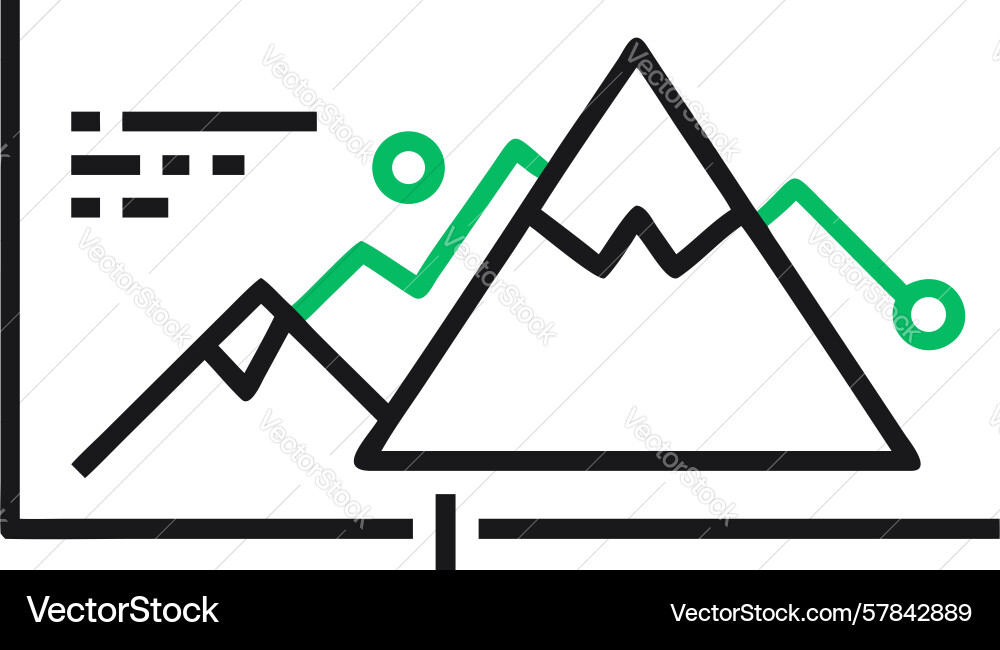 Linear mountain graph with dotted lines abstract Vector Image