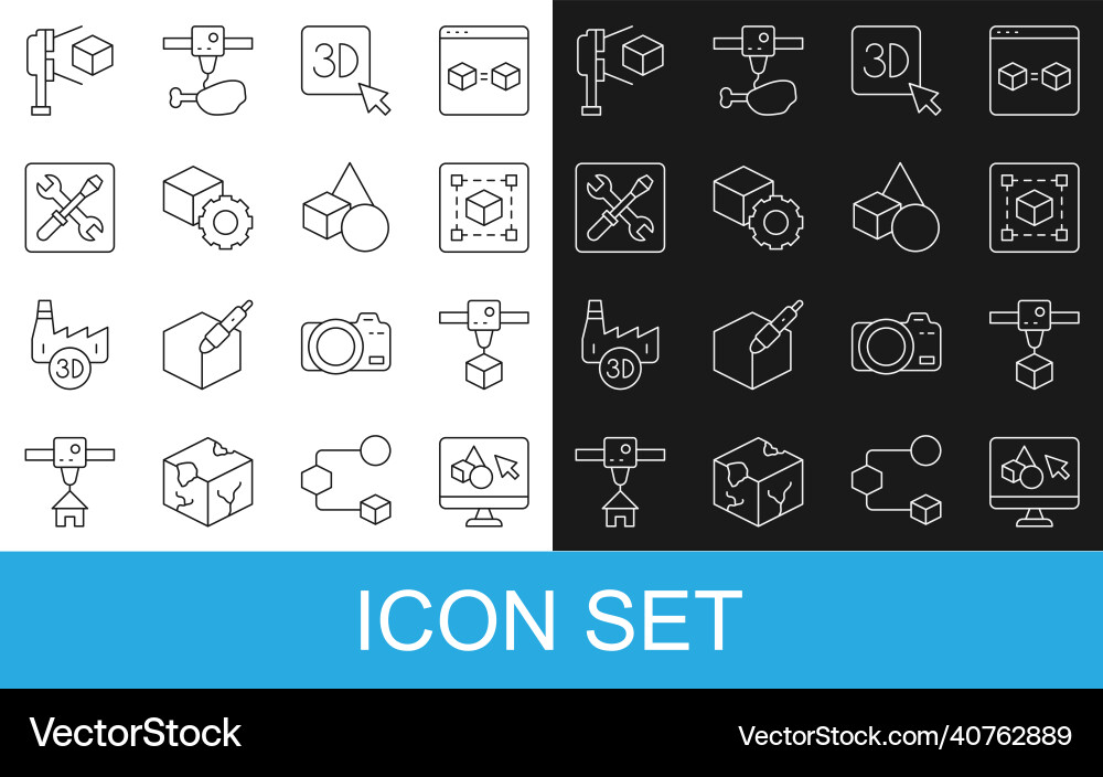 Set line 3d printer software cube geometric Set line 3d printer software cube geometric vector image