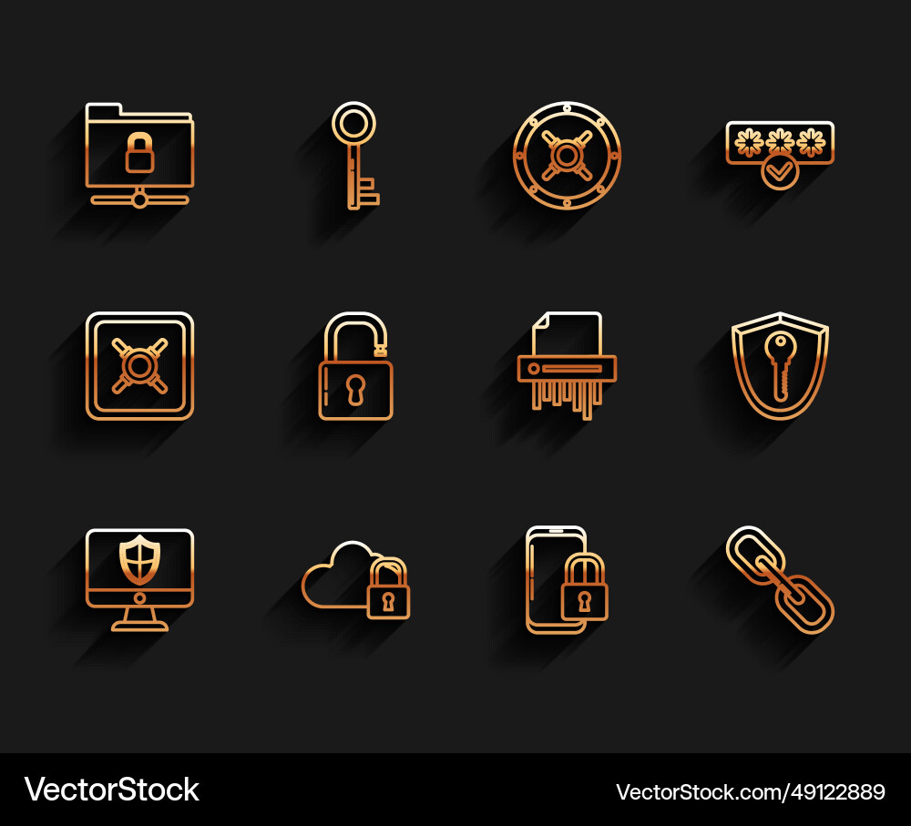 Set line computer monitor and shield cloud Set line computer monitor and shield cloud vector image