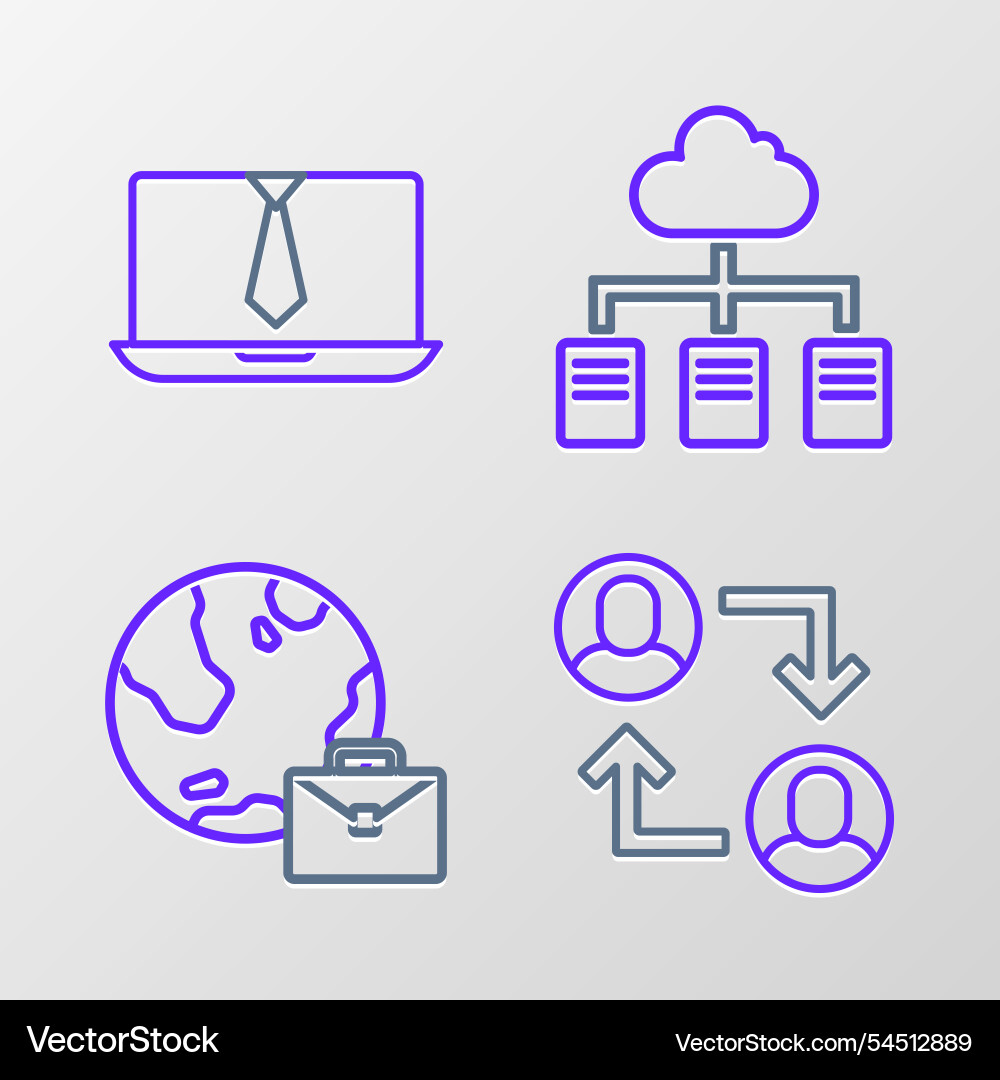 Set line project team base online working Vector Image