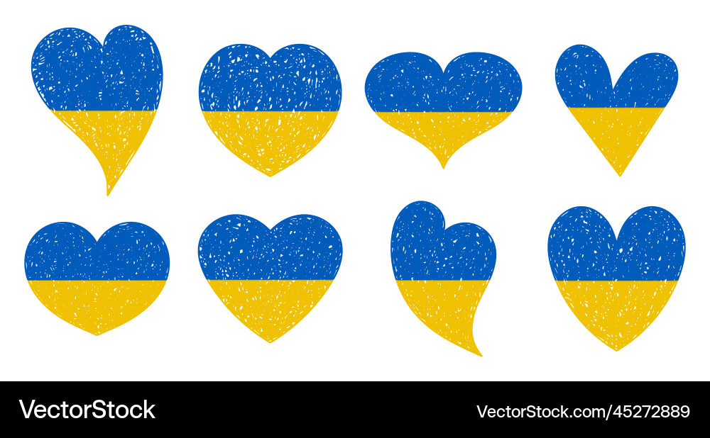 Set of ukraine flag icon in the shape hearts Set of ukraine flag icon in the shape hearts vector image