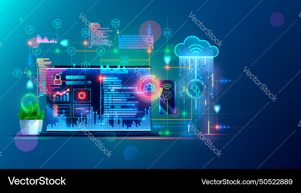Software development web coding on laptop Software development web coding on laptop vector image