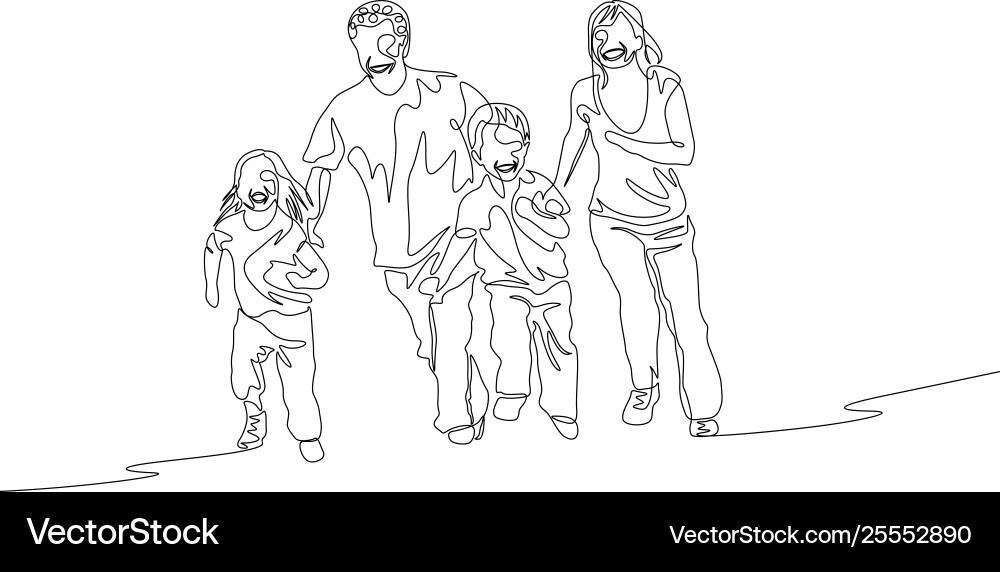 Continuous one line happy family running Continuous one line happy family running vector image