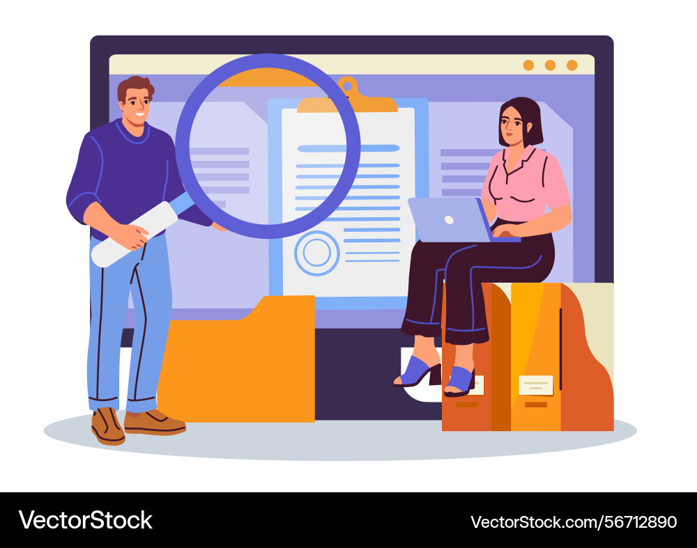 Document search and analysis concept Document search and analysis concept vector image