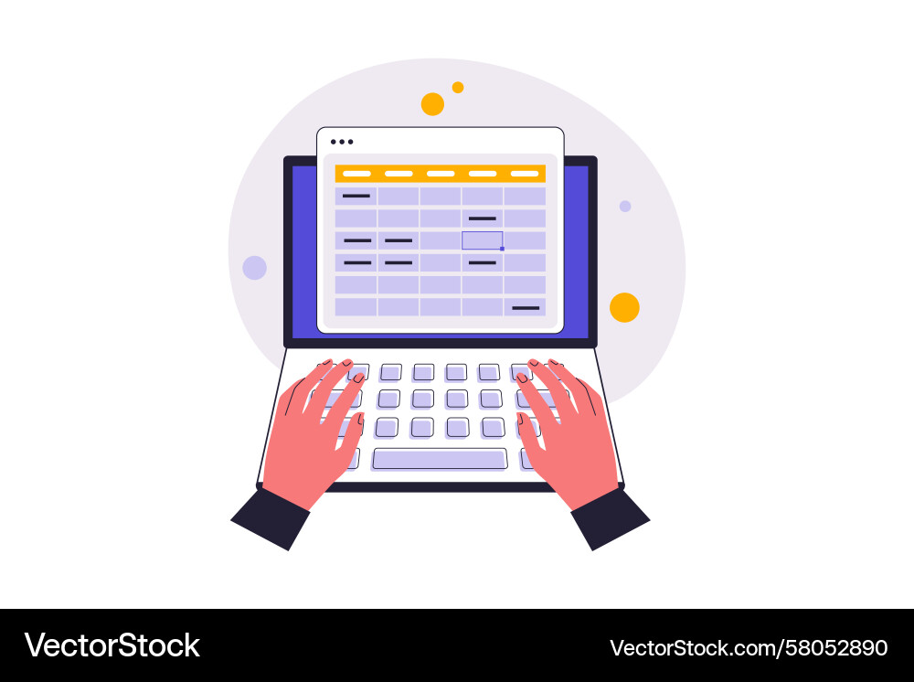 Hands Entering Data into Spreadsheet Vector Image