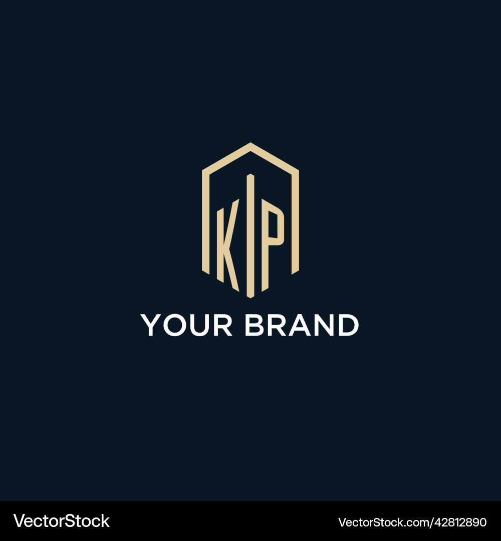 Kp initial monogram logo with hexagonal shape vector image