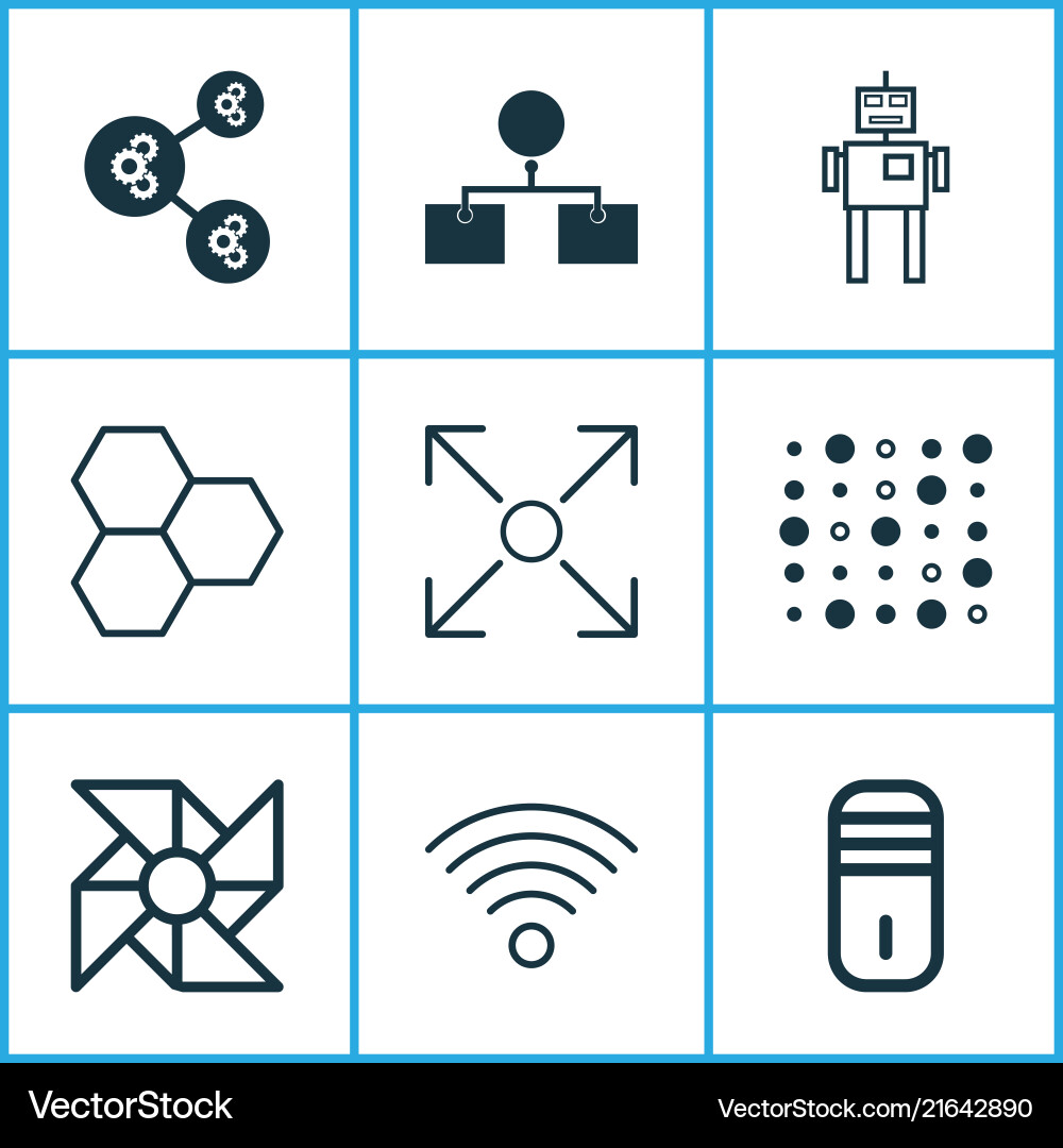 Machine icons set with processor robot wi-fi Vector Image