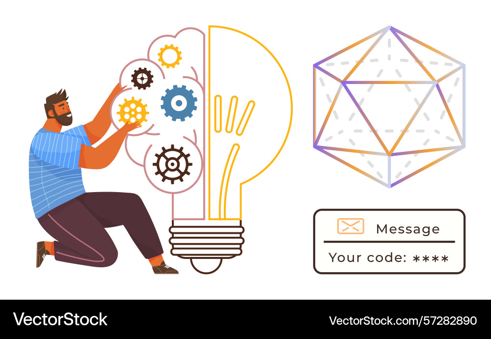 Man adjusting gears inside light bulb with Man adjusting gears inside light bulb with vector image
