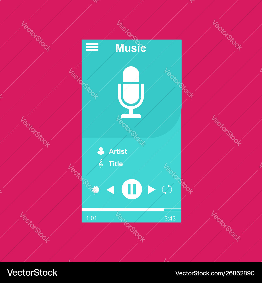 Media player application app template with flat Media player application app template with flat vector image