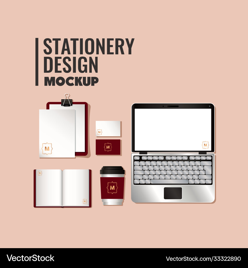 Mockup set with dark red branding design vector image