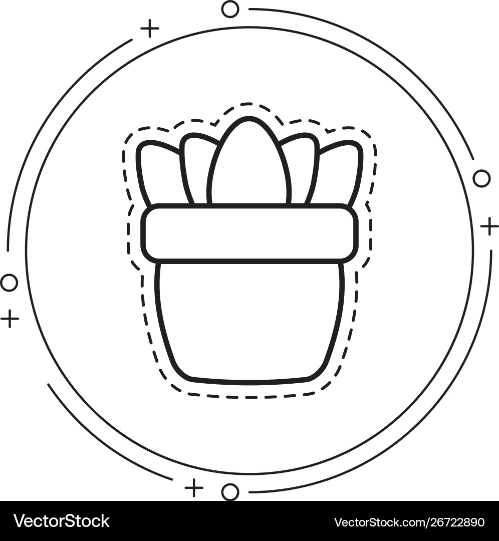 Patch houseplant in pot with frame circular vector image