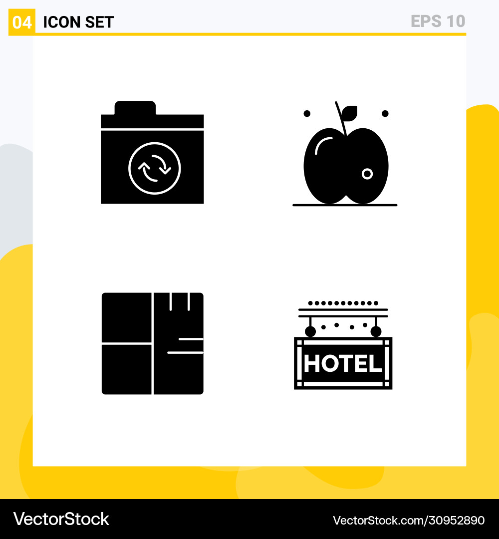 Set 4 solid glyphs on grid for files map apple Vector Image