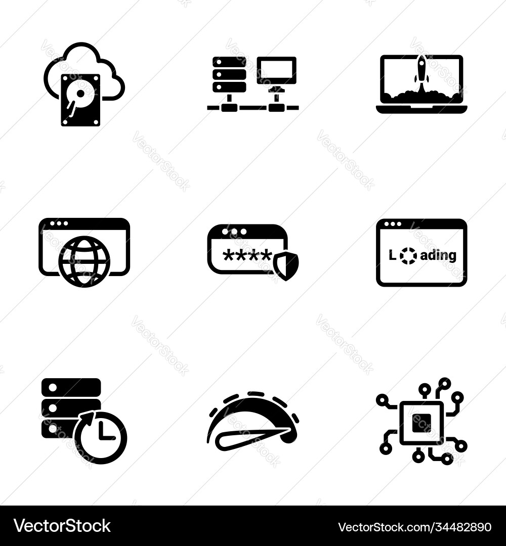 Set black icons on a theme computer and network Set black icons on a theme computer and network vector image