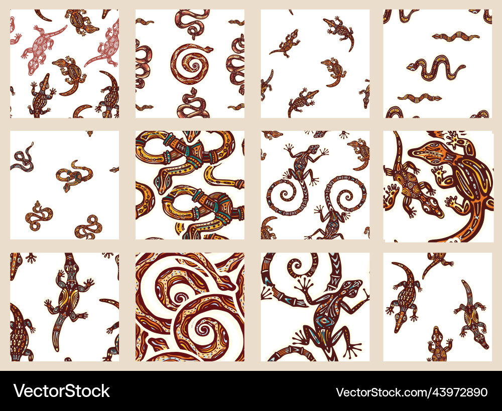 Set of seamless pattern with reptile animals vector image