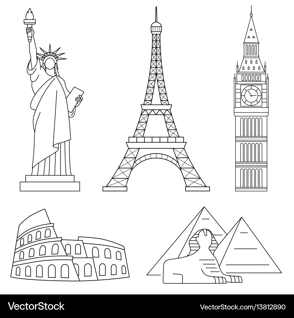 Welt Wahrzeichen Eiffel Turm Statue der Freiheit Welt Wahrzeichen Eiffel Turm Statue der Freiheit vektorbild