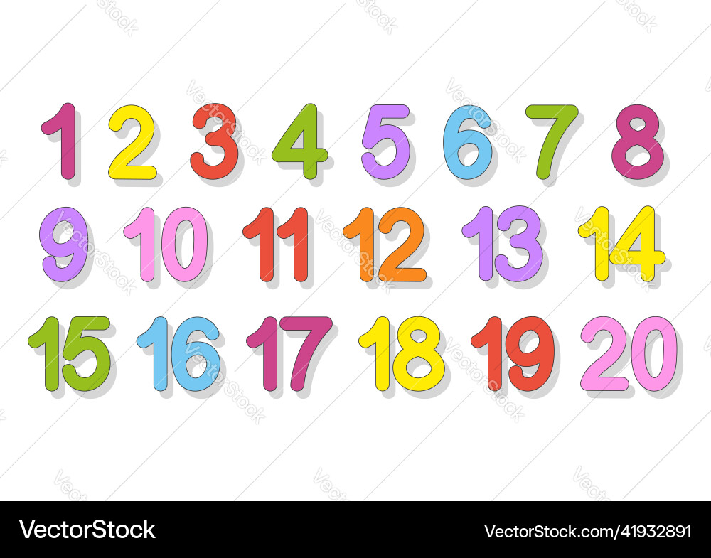 A set of numbers from one to twenty bright A set of numbers from one to twenty bright vector image