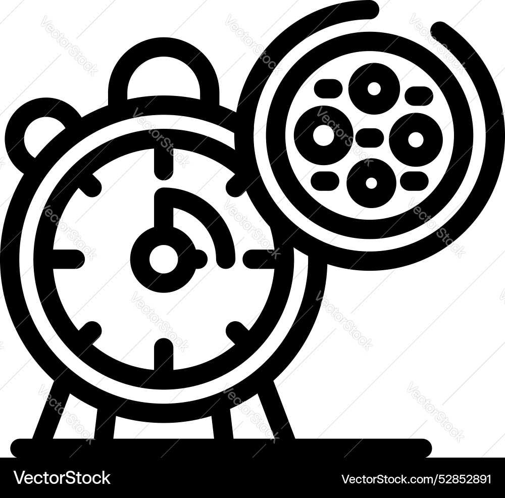 Alarm clock showing time management with pizza Alarm clock showing time management with pizza Vector Image