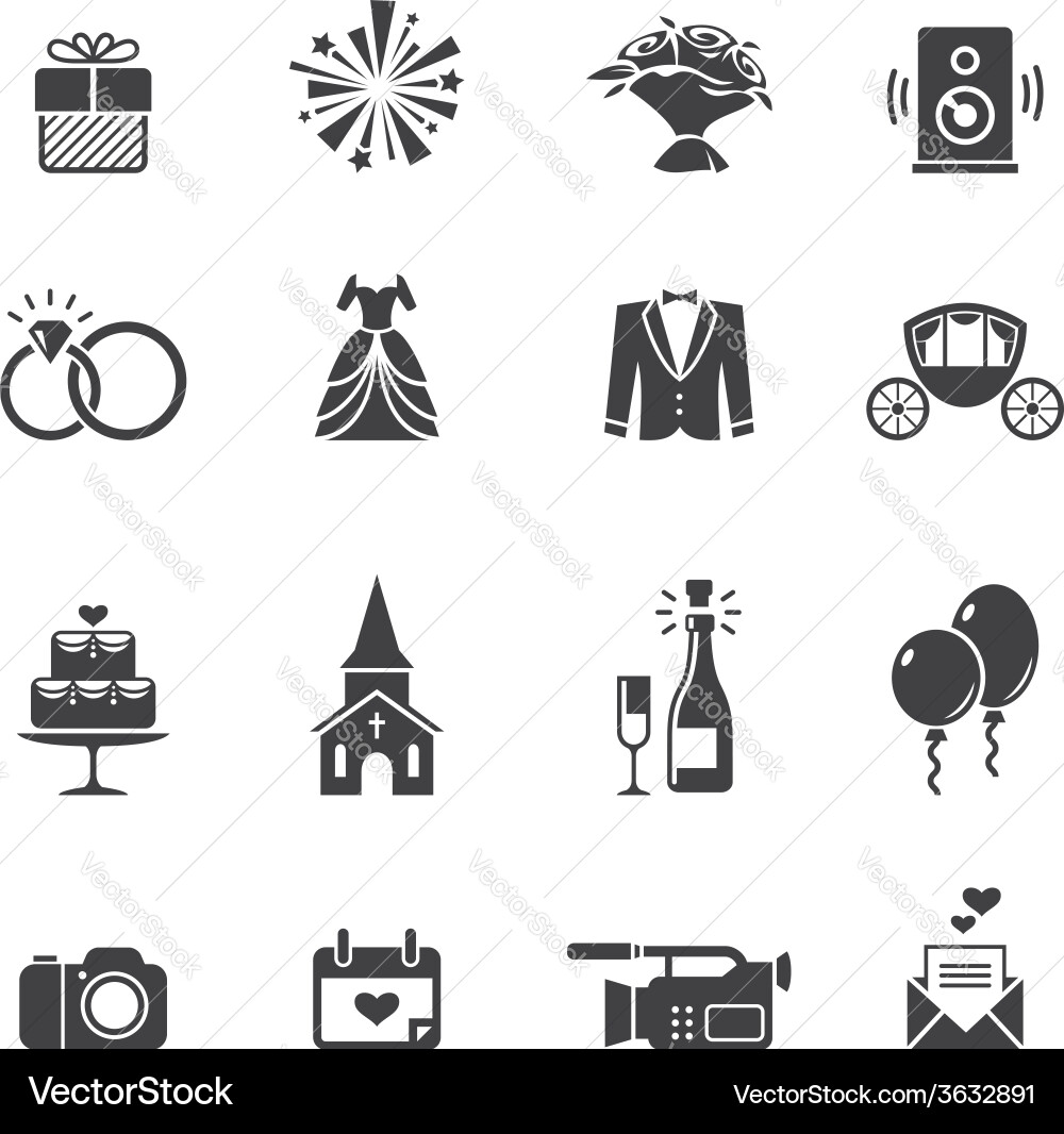 Black Wedding Icon Set Royalty Free Vector Image