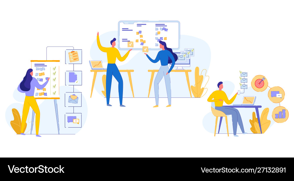 Cognitive banner teamwork task execution flat vector image