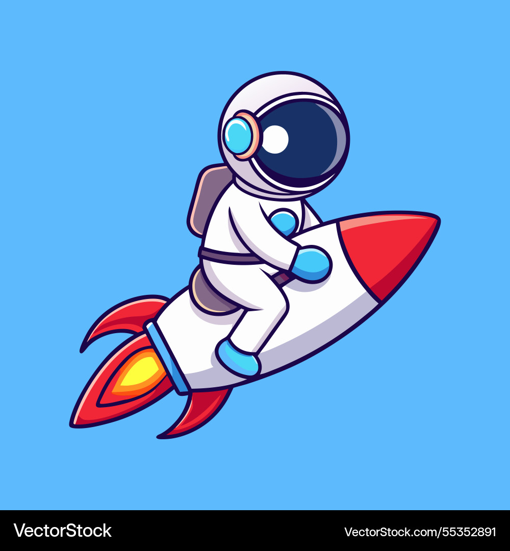 Cute astronaut riding rocket and waving hand Cute astronaut riding rocket and waving hand vector image