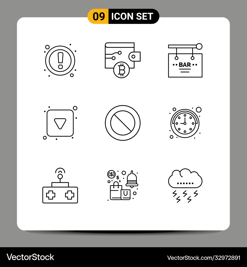 Editable line pack 9 simple outlines basic Vector Image
