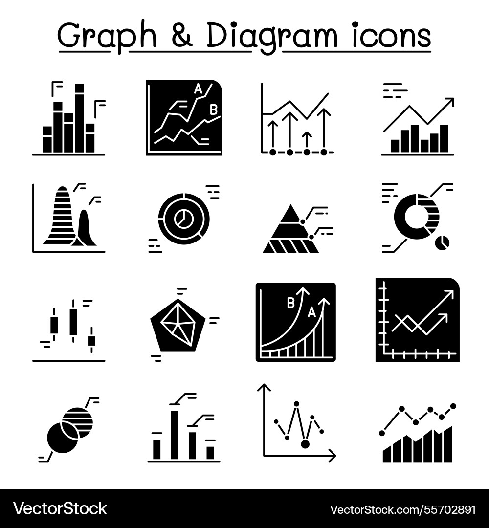 Graph diagram and chart icon set in glyph style Graph diagram and chart icon set in glyph style vector image