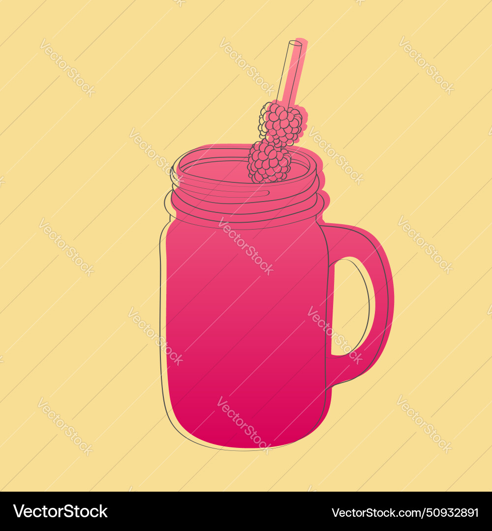 Mason jar with straw and raspberry Vector Image